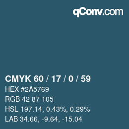 Color code: CMYK 60 / 17 / 0 / 59 | qconv.com