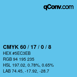 颜色代码: CMYK 60 / 17 / 0 / 8 | qconv.com