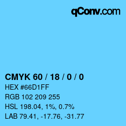 カラーコード: CMYK 60 / 18 / 0 / 0 | qconv.com