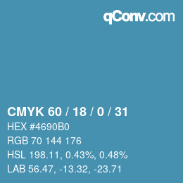 Código de color: CMYK 60 / 18 / 0 / 31 | qconv.com
