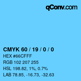 カラーコード: CMYK 60 / 19 / 0 / 0 | qconv.com