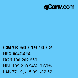 カラーコード: CMYK 60 / 19 / 0 / 2 | qconv.com