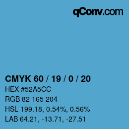 カラーコード: CMYK 60 / 19 / 0 / 20 | qconv.com