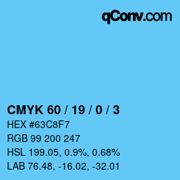 颜色代码: CMYK 60 / 19 / 0 / 3 | qconv.com