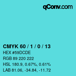 カラーコード: CMYK 60 / 1 / 0 / 13 | qconv.com