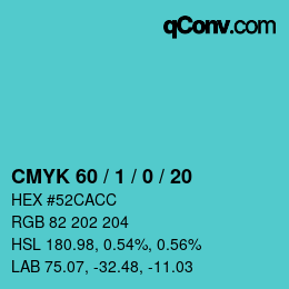 カラーコード: CMYK 60 / 1 / 0 / 20 | qconv.com