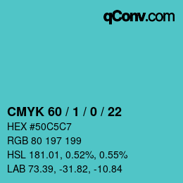 颜色代码: CMYK 60 / 1 / 0 / 22 | qconv.com