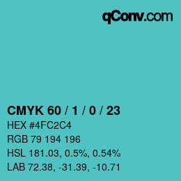 Color code: CMYK 60 / 1 / 0 / 23 | qconv.com
