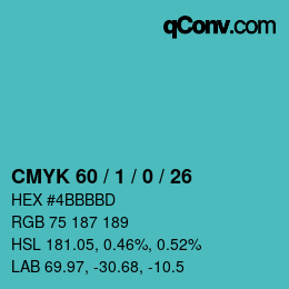 カラーコード: CMYK 60 / 1 / 0 / 26 | qconv.com