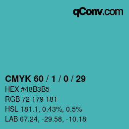 カラーコード: CMYK 60 / 1 / 0 / 29 | qconv.com