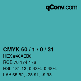 カラーコード: CMYK 60 / 1 / 0 / 31 | qconv.com
