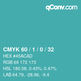 カラーコード: CMYK 60 / 1 / 0 / 32 | qconv.com