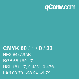 カラーコード: CMYK 60 / 1 / 0 / 33 | qconv.com
