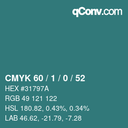 颜色代码: CMYK 60 / 1 / 0 / 52 | qconv.com