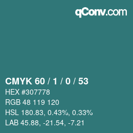 颜色代码: CMYK 60 / 1 / 0 / 53 | qconv.com