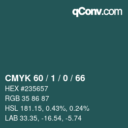 カラーコード: CMYK 60 / 1 / 0 / 66 | qconv.com