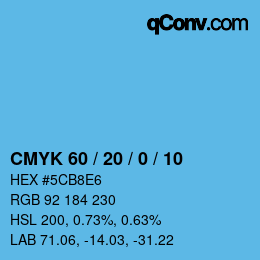 カラーコード: CMYK 60 / 20 / 0 / 10 | qconv.com