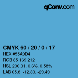 カラーコード: CMYK 60 / 20 / 0 / 17 | qconv.com