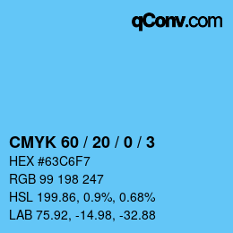 颜色代码: CMYK 60 / 20 / 0 / 3 | qconv.com