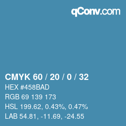 カラーコード: CMYK 60 / 20 / 0 / 32 | qconv.com