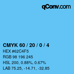 カラーコード: CMYK 60 / 20 / 0 / 4 | qconv.com