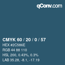 カラーコード: CMYK 60 / 20 / 0 / 57 | qconv.com