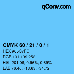 カラーコード: CMYK 60 / 21 / 0 / 1 | qconv.com
