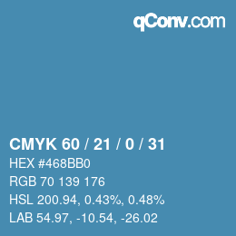 Color code: CMYK 60 / 21 / 0 / 31 | qconv.com