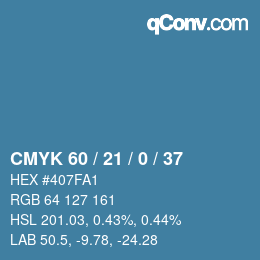 颜色代码: CMYK 60 / 21 / 0 / 37 | qconv.com
