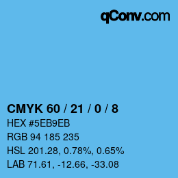 カラーコード: CMYK 60 / 21 / 0 / 8 | qconv.com