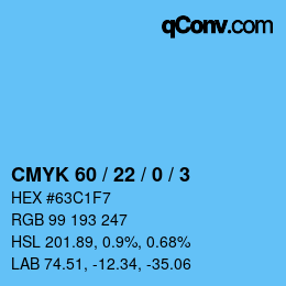 颜色代码: CMYK 60 / 22 / 0 / 3 | qconv.com
