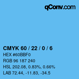 カラーコード: CMYK 60 / 22 / 0 / 6 | qconv.com