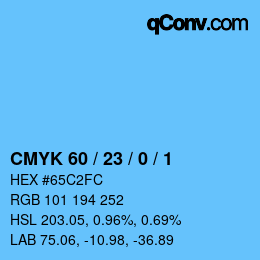 カラーコード: CMYK 60 / 23 / 0 / 1 | qconv.com