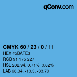カラーコード: CMYK 60 / 23 / 0 / 11 | qconv.com