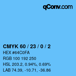 颜色代码: CMYK 60 / 23 / 0 / 2 | qconv.com
