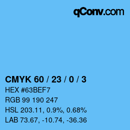 カラーコード: CMYK 60 / 23 / 0 / 3 | qconv.com