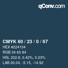 カラーコード: CMYK 60 / 23 / 0 / 67 | qconv.com
