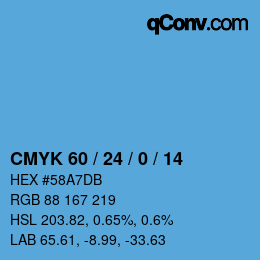 颜色代码: CMYK 60 / 24 / 0 / 14 | qconv.com