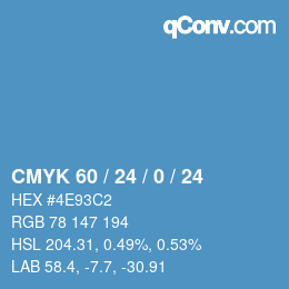 カラーコード: CMYK 60 / 24 / 0 / 24 | qconv.com