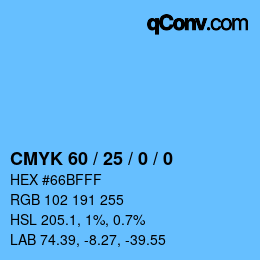 カラーコード: CMYK 60 / 25 / 0 / 0 | qconv.com