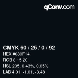 颜色代码: CMYK 60 / 25 / 0 / 92 | qconv.com