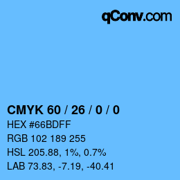 カラーコード: CMYK 60 / 26 / 0 / 0 | qconv.com