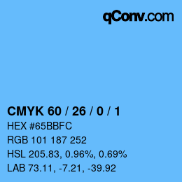 カラーコード: CMYK 60 / 26 / 0 / 1 | qconv.com
