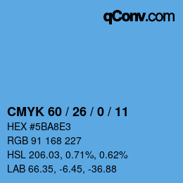 カラーコード: CMYK 60 / 26 / 0 / 11 | qconv.com
