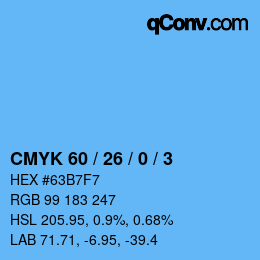 カラーコード: CMYK 60 / 26 / 0 / 3 | qconv.com