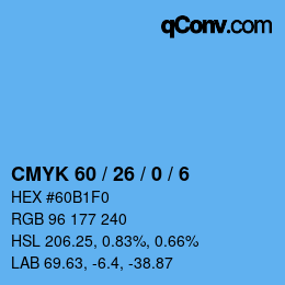 颜色代码: CMYK 60 / 26 / 0 / 6 | qconv.com
