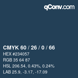 颜色代码: CMYK 60 / 26 / 0 / 66 | qconv.com