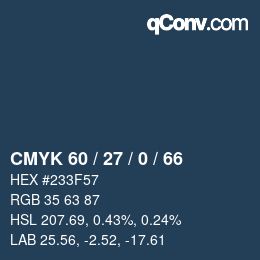 カラーコード: CMYK 60 / 27 / 0 / 66 | qconv.com