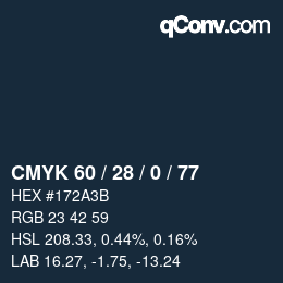 Color code: CMYK 60 / 28 / 0 / 77 | qconv.com