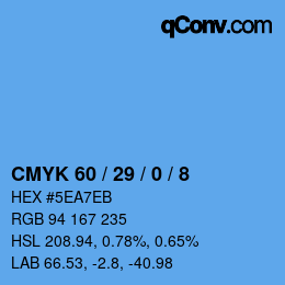 カラーコード: CMYK 60 / 29 / 0 / 8 | qconv.com